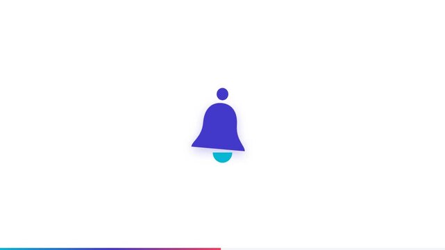 Minimalist Notification Bell Animation with Blue Outline and Teal Clapper on White Background - Simple Alert Icon for UI Design and Social Media Apps