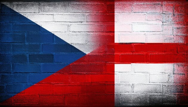 Czech flag and England flag graffiti on brick wall