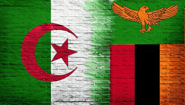 algeria flag and Zambia flag graffiti on brick wall