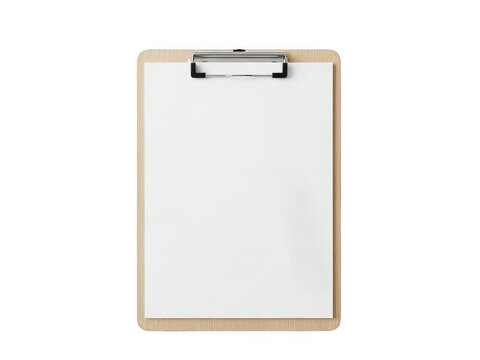 Wooden clipboard with blank paper for notes and documents isolated on transparent background