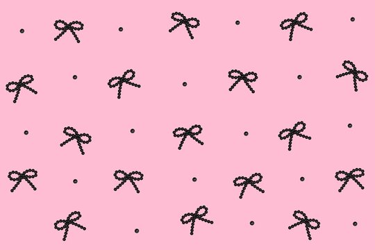 Coquette Aesthetic Seamless Pattern with Black Sequin Bows on Pink Background or Trendy Girly Girly Wallpaper Featuring Glittery Black Bowknot Ribbons
