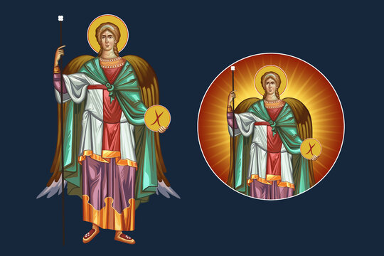 Archangel Michael. Illustration - fresco set in Byzantine style