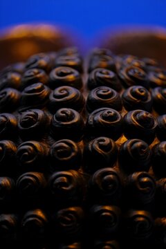 Close-up of Buddha's Curls with Blue Background