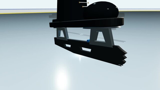 3D animation explaining the physics of ice skating showing how the skate blade creates compressive stress and melts the ice to form a hydrodynamic boundary layer for zero friction