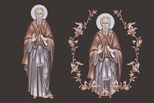 Saint Petrit Korishes. Christian pastel illustration set in Byzantine style isolated