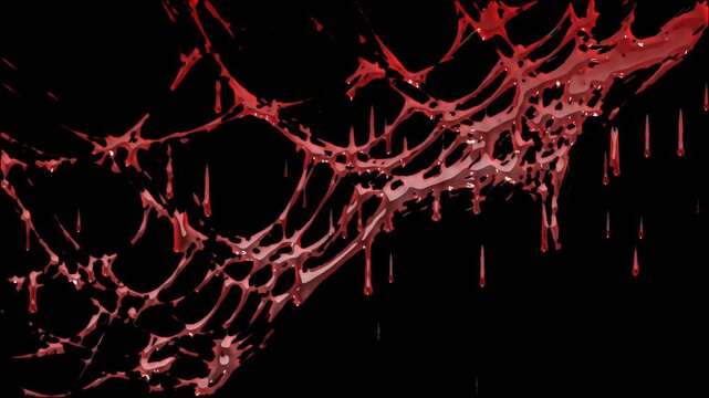 Bloody Spider Web Dripping Effect with alpha matte. Horror Halloween Animation concept