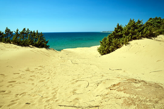sandy dunes between the sea and Korission Lagoon on the island of Corfu