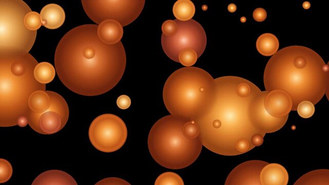 Abstract warm golden spheres gracefully floating and drifting in gentle organic motion, resembling cosmic bokeh light orbs for dynamic modern backgrounds