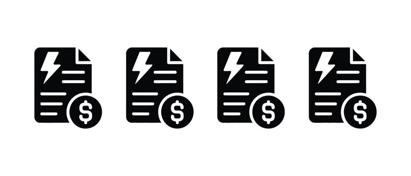 Electricity bill icons, energy invoice utility payment expense calculation and household billing management symbols in vector design