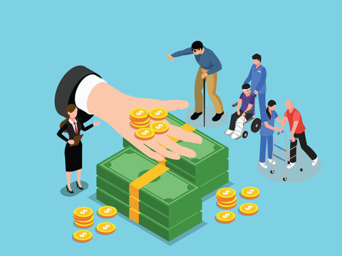 Social Security, Financial Support, and Healthcare Disability 3d isometric vector illustration