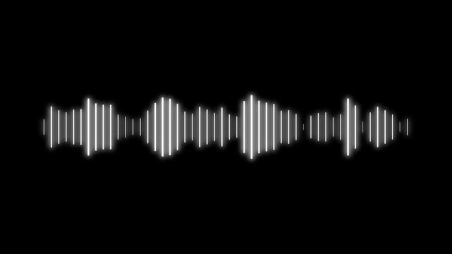 Glowing white audio waveform equalizer animation on black background, sound music