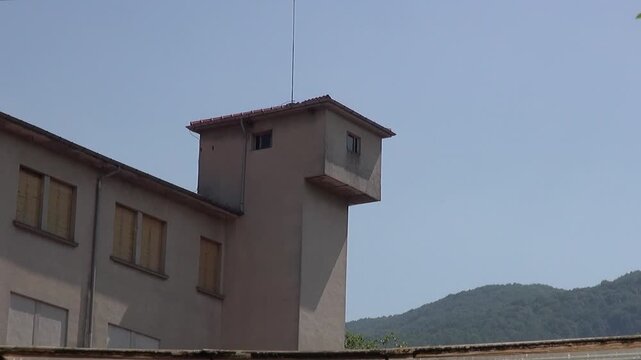 Building tower old lightning rod roof shadow sunlight mountain sky