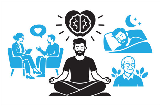 Mental health concept with meditation therapy sleep and counseling