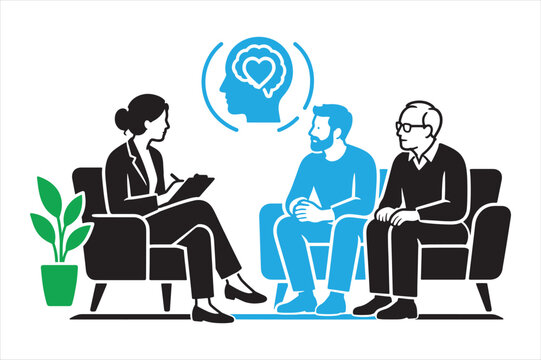 Mental health counseling session with a professional therapist and patients