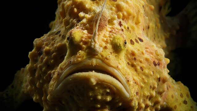 Close-up Portrait of a Yellow Frogfish Underwater
