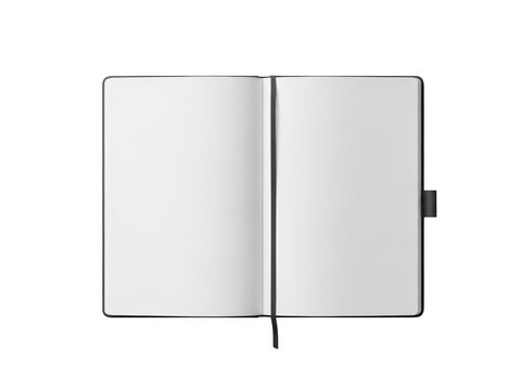 Open blank notebook with pages and bookmark isolated on transparent background