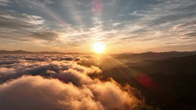 Flying over clouds during sunrise in C d VSRExport
