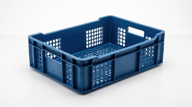 Empty blue plastic crate on a white background for storage use