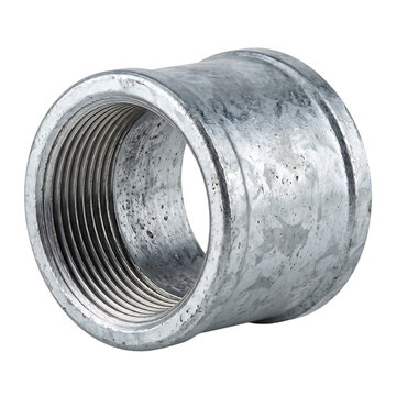 Gray metal pipe reducer coupling connector isolated on transparent background