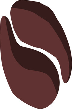 Stylized layered coffee bean icon with warm terracotta and dark brown shapes, featuring a curved central seam and dimensional organic form, isolated on a transparent background for cafe branding,