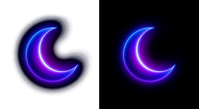 Abstract glowing purple crescent shape design with soft light effect transparent background
