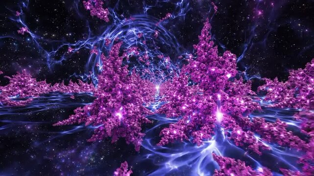 Multicolor confetti explosion in colorful space environment with vibrant effects