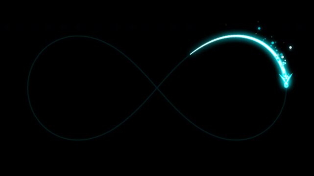 Elegant Cyan Infinity Arrow Loop Motion Graphic on Black Background