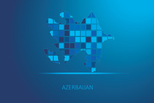 Azerbaijan Map Displaying a Pixelated Digital Grid in the Caucasus Region, Futuristic Technology Concept with Blue Geographic Data Visualization