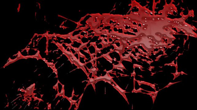 Creepy Red Spider Web with Hanging Blood Drips on Transparent Background. Halloween Concept Animation