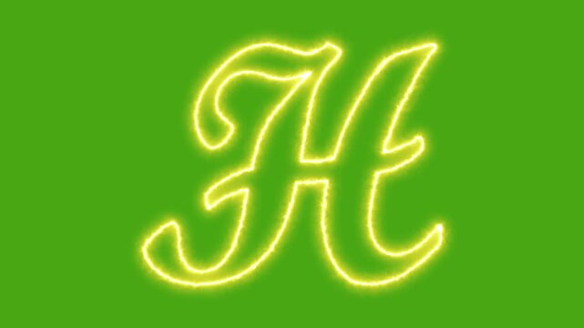 Animated neon letter h glowing script alphabet on green screen chroma key background