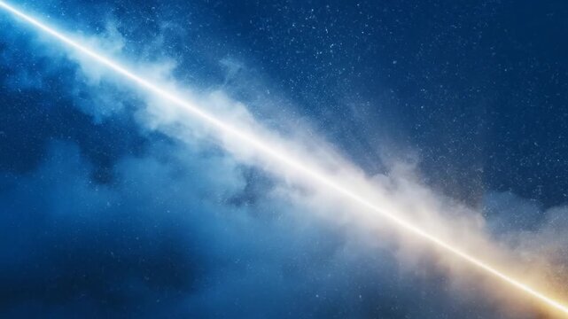 Glowing energy beam cutting through blue clouds at night