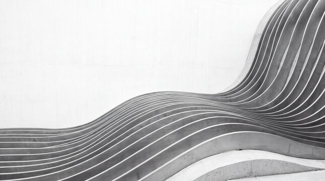 Modern Architectural Wave Structure with Curved Parametric Concrete Fins