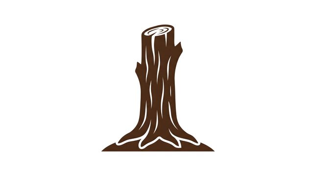 Brown tree stump illustration with roots and wood grain texture, isolated on a white background