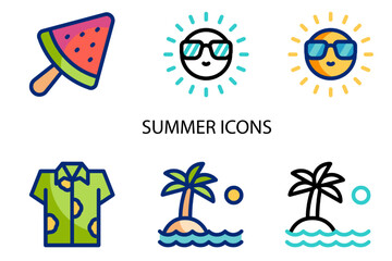 Fototapeta premium Set of 06 outline Summer Element icons. Summer Line icons set. Vector illustration.