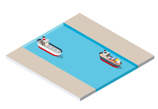 Container and bulk carrier ships navigating canal