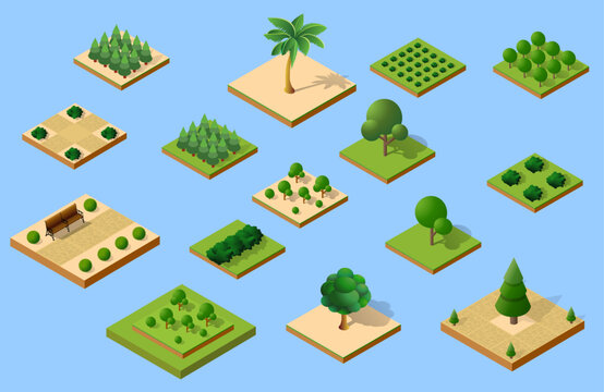 Isometric park and forest nature environment assets
