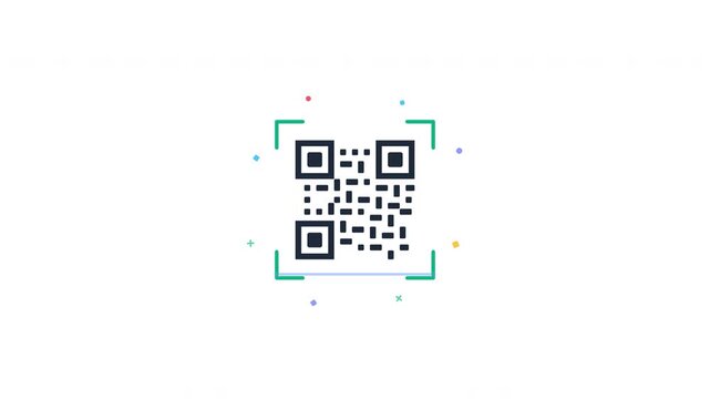 Animated qr code scanning icons with scanning line and checkmark set on white background