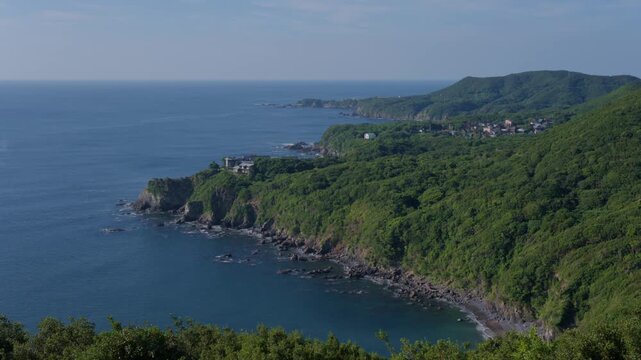 Aerial View of Coastal Cliffs and Ocean Shoreline in Toba City, Mie Prefecture, Japan