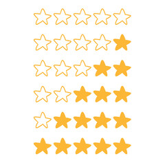 Fototapeta premium Hand drawn star rating scale with golden outlined and filled stars for reviews and evaluations.
