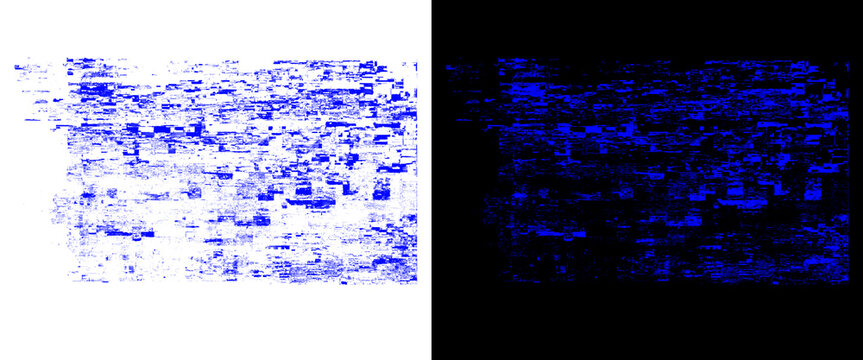 Abstract blue glitch texture background, digital noise and pixel distortion pattern, vibrant cobalt blue static on black and white backdrops