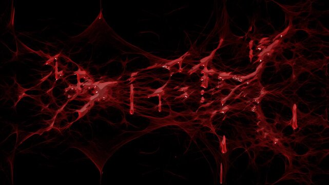 Animated Spider Web with Red Liquid Drips and Dark Gothic Atmosphere on transparent background. Halloween spider web background. Graphic resource concept. 
