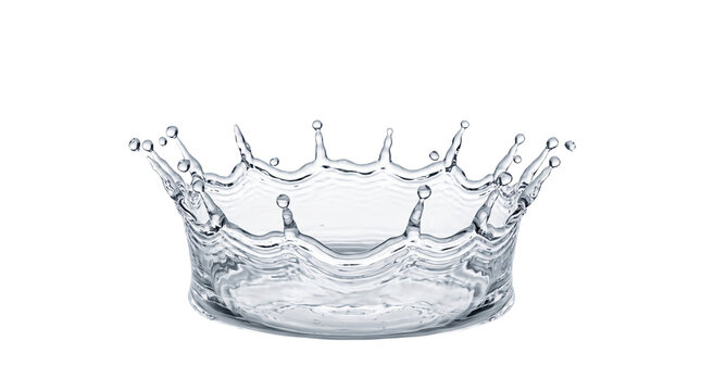 Dynamic water splash crown shape with droplets and ripples frozen in motion PNG Isolated on transparent background
