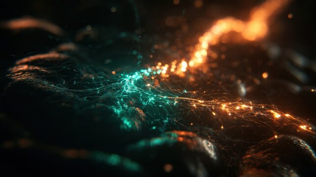 Detailed nerve structure shows glowing fibers connecting the gut wall to the brain with bidirectional signal pulses traveling along the nerve length.