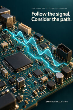 Circuit Board with Glowing Signal Path - Electronic Engineering Poster
