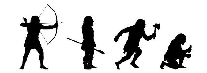 Obraz premium Caveman silhouettes set, vector illustration