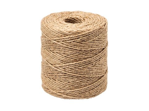 Jute twine roll for crafting and packaging with natural texture isolated on transparent background