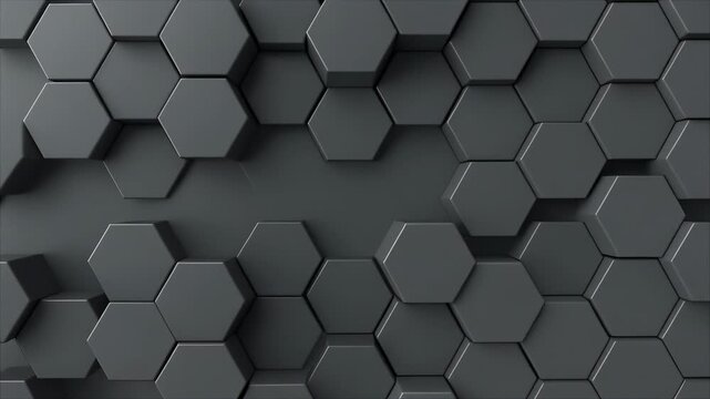 Hexagonal pattern emerges with subtle lighting shifts and geometric depth for technology concepts