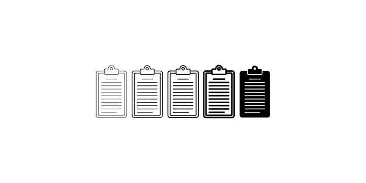 Clipboard icons with varying line thickness and styles for document and notepad representation.