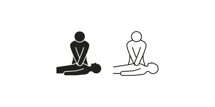 Cpr medical procedure icon with silhouette and outline style for emergency training.