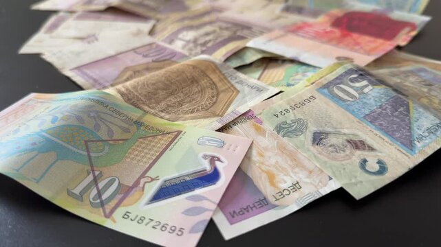 North Macedonia Denar Banknotes and Cash Showing Macedonian Currency Notes Spread on Table